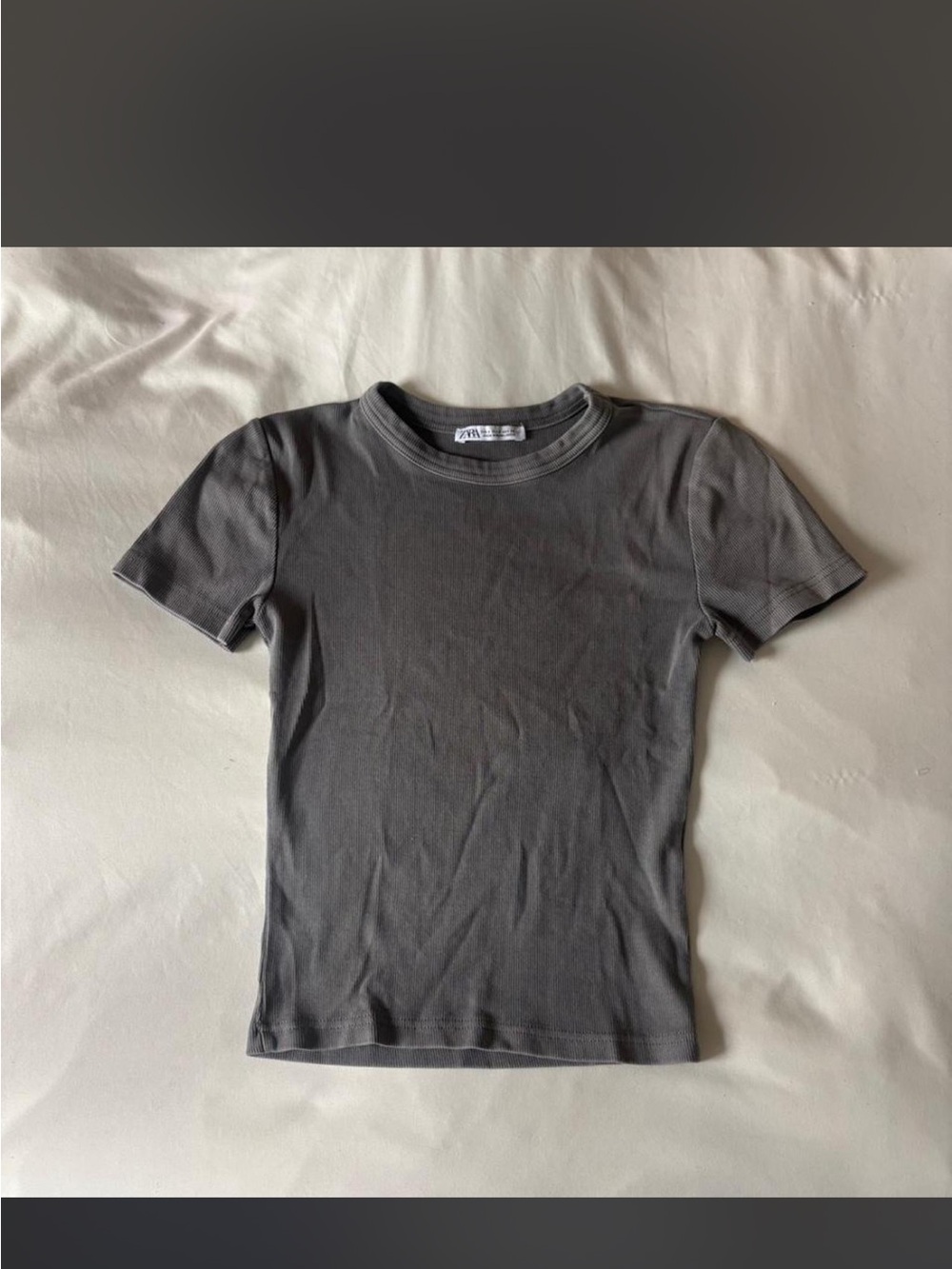 Zara Charcoal Gray Short Sleeve Ribbed Tee